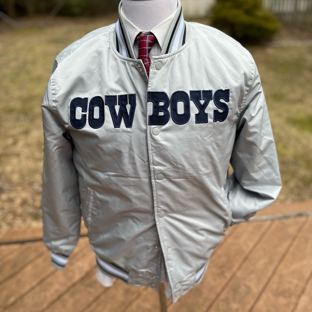 NEW! Dallas Cowboys Silver Jacket S=Small Satin Bomber Stitched MSRP=$130